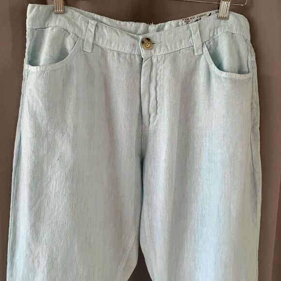 Claudio Milano Baby Blue Linen Crop Pants 32 - Picture 4 of 9
